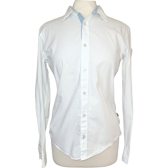 Hugo Boss Tops - Hugo Boss Crisp White Structured Textured Slim Fit Tailored Button Down Blouse S